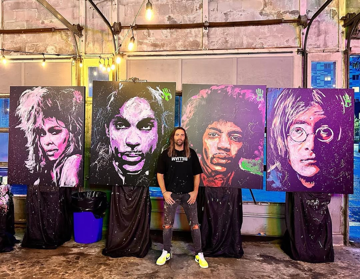 Four canvases painted live in one night